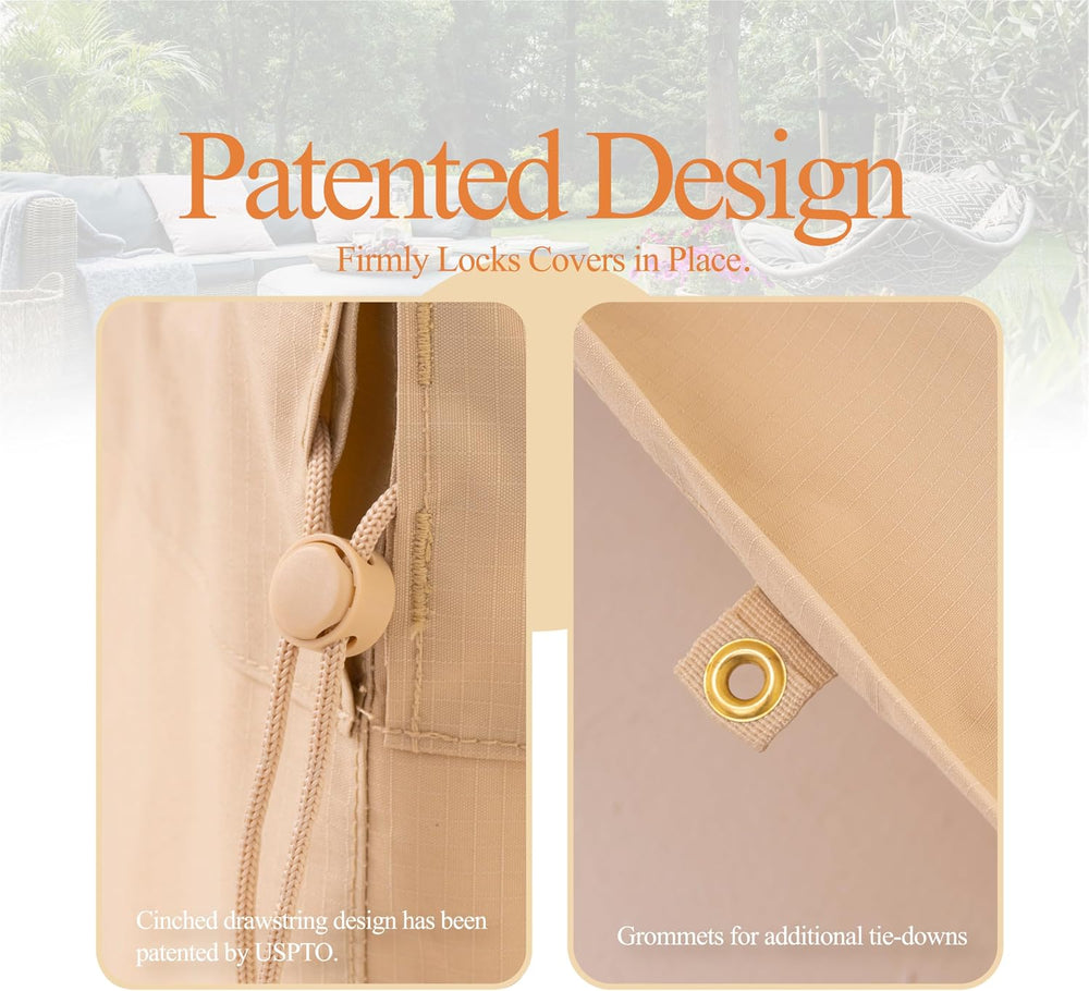 WJ-X3 Large Patio Furniture Cover, 108W x 84D x 31H Inches, Beige