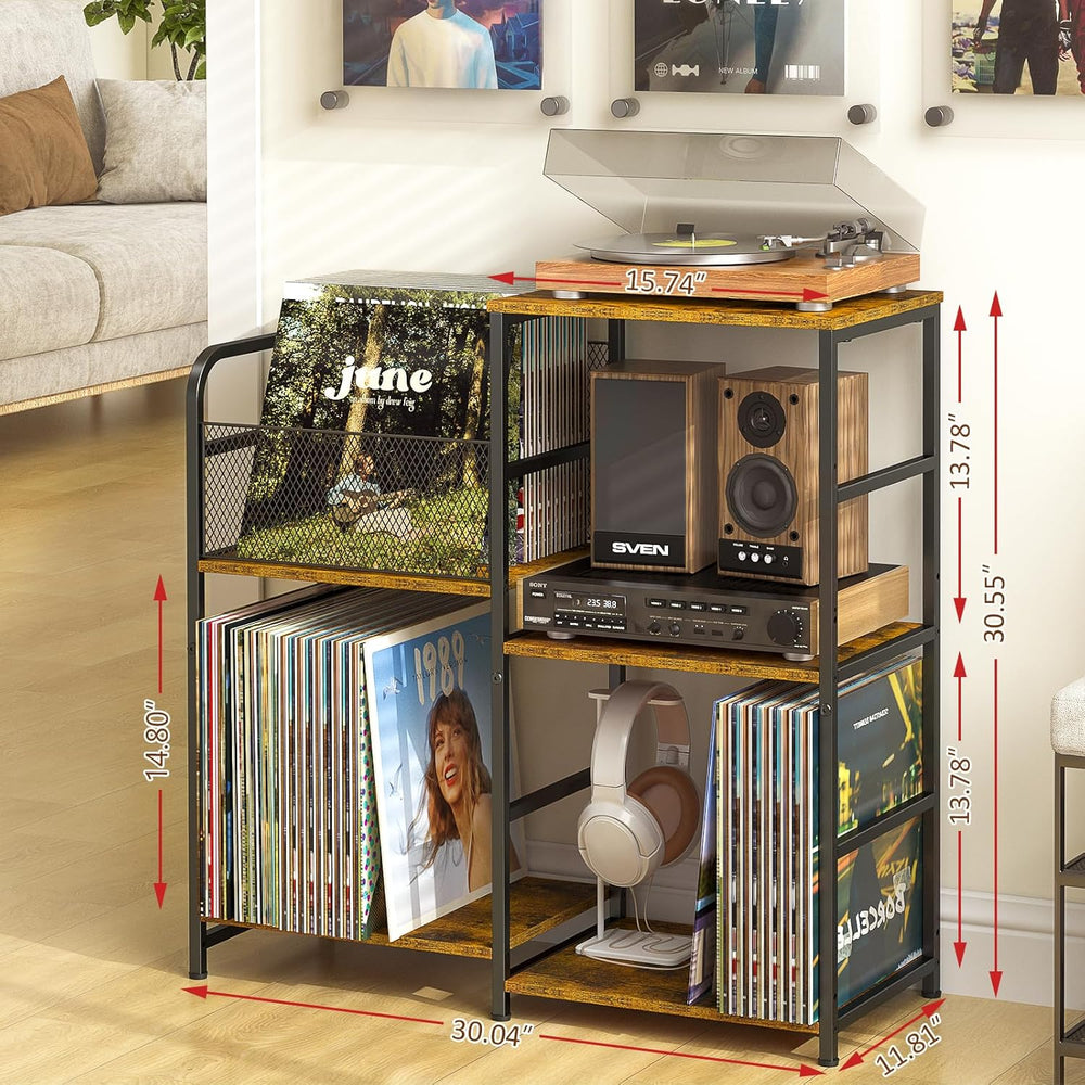 ThreeHio Record Player Stand, Turntable Stand with Vinyl Storage Holds up to ...