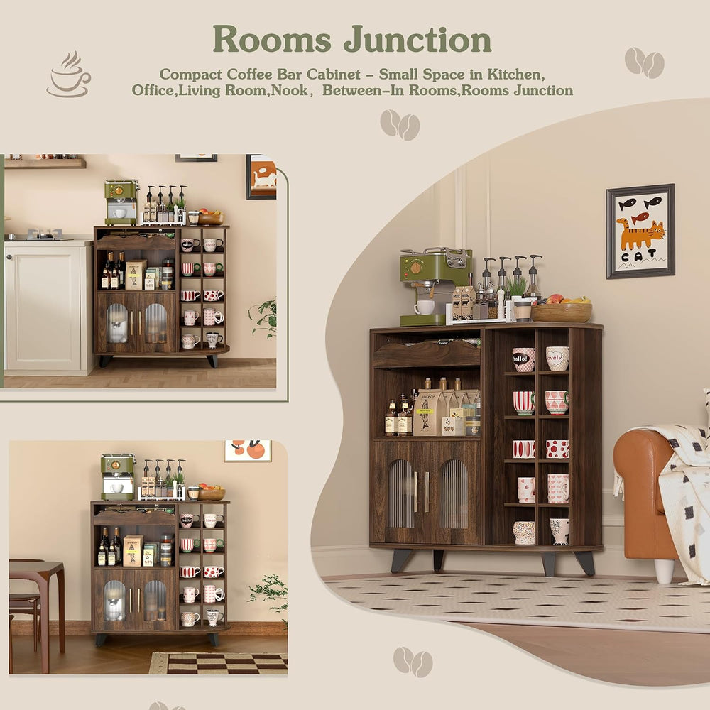 VINAEMO Coffee Bar Cabinet with 24-Cup Display, Large Drawer & Storage,Mo...