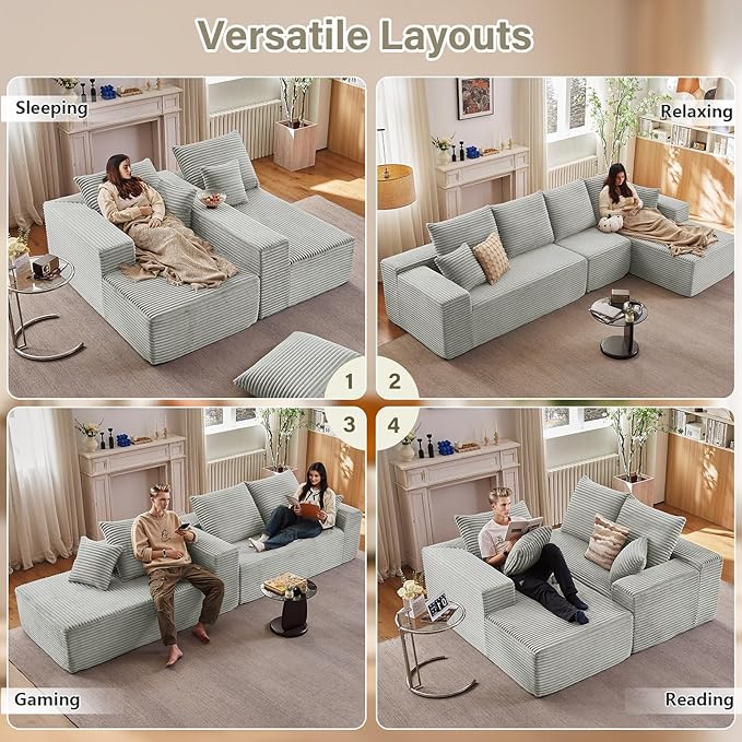 135" Cloud Sectional Couch with L-Shape Chaise, Modern Modular Comfy Sof...