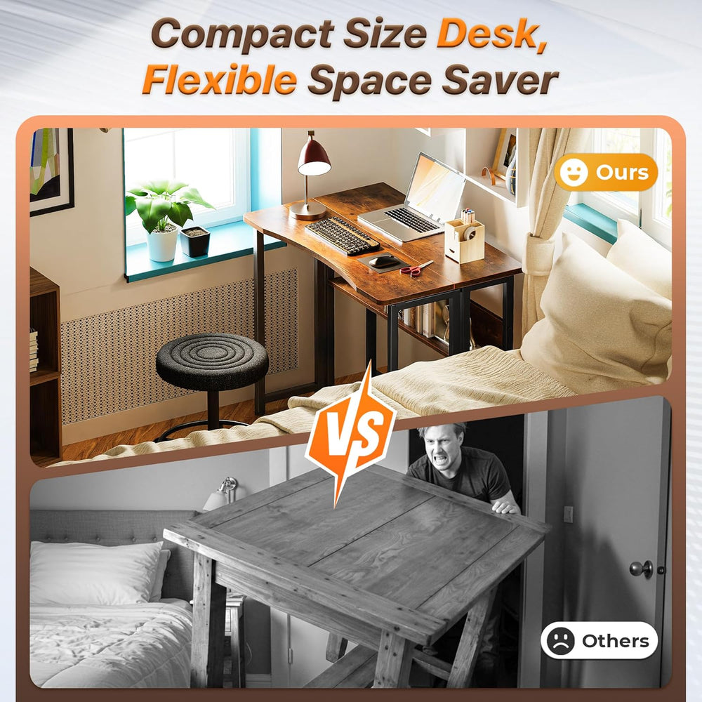 Huuger Folding Desk with Storage Shelf, 31.5 Inch Foldable Computer Table for...