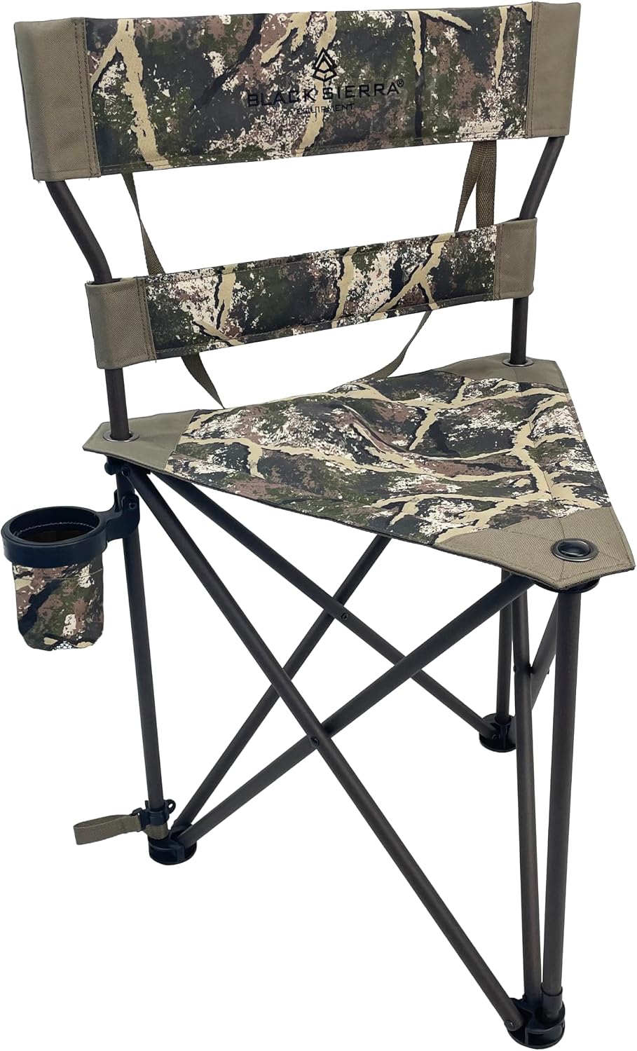 Black Sierra HD Tri-Hunt with Back Hunting Stool, Foldable Tripod Seat w/Stee...