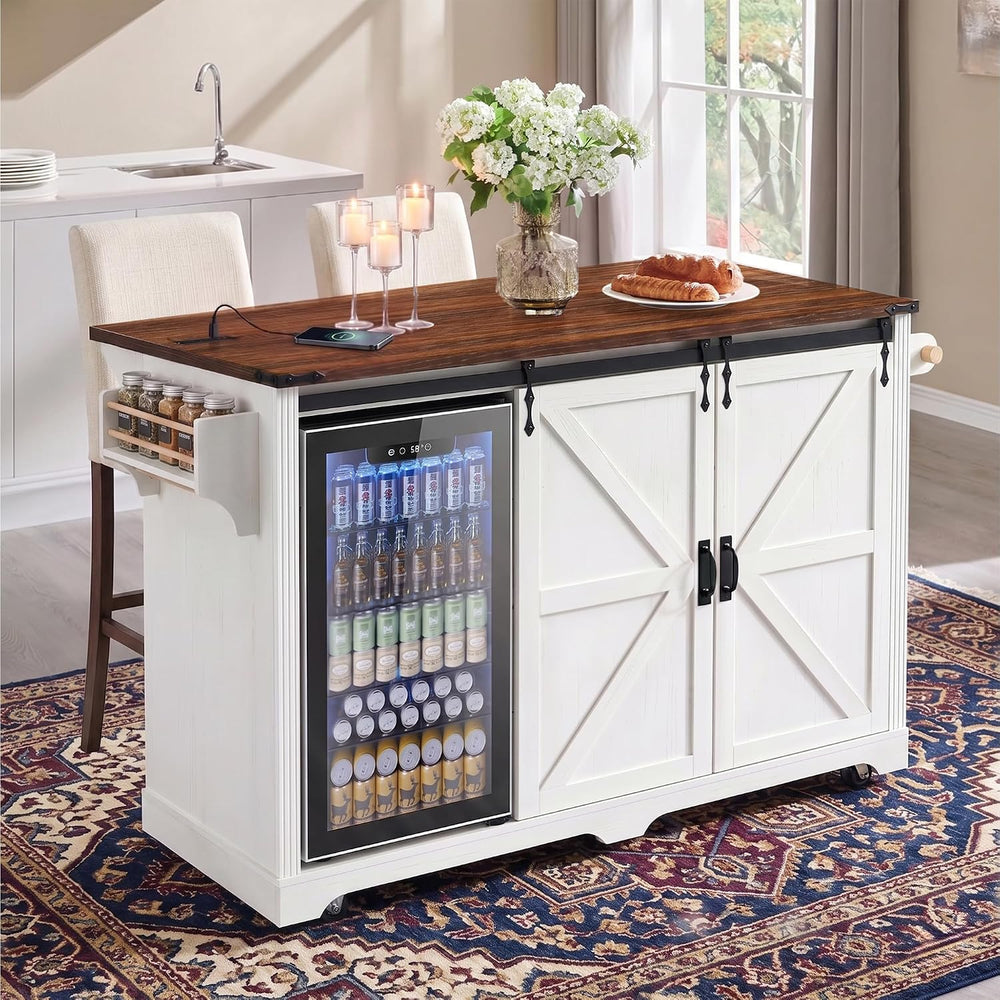 Merax 72" Farmhouse Rolling Kitchen Island with Drop Leaf, White | Coffe...