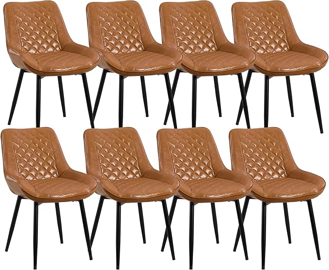 Dining Chair Set of 8, Modern Dining Chairs with Thick Cushions, Faux Leather...