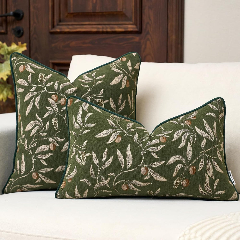 FANAMI Green Floral Throw Pillow Covers 20x20 Inch Set of 2 Vintage Farmhouse...