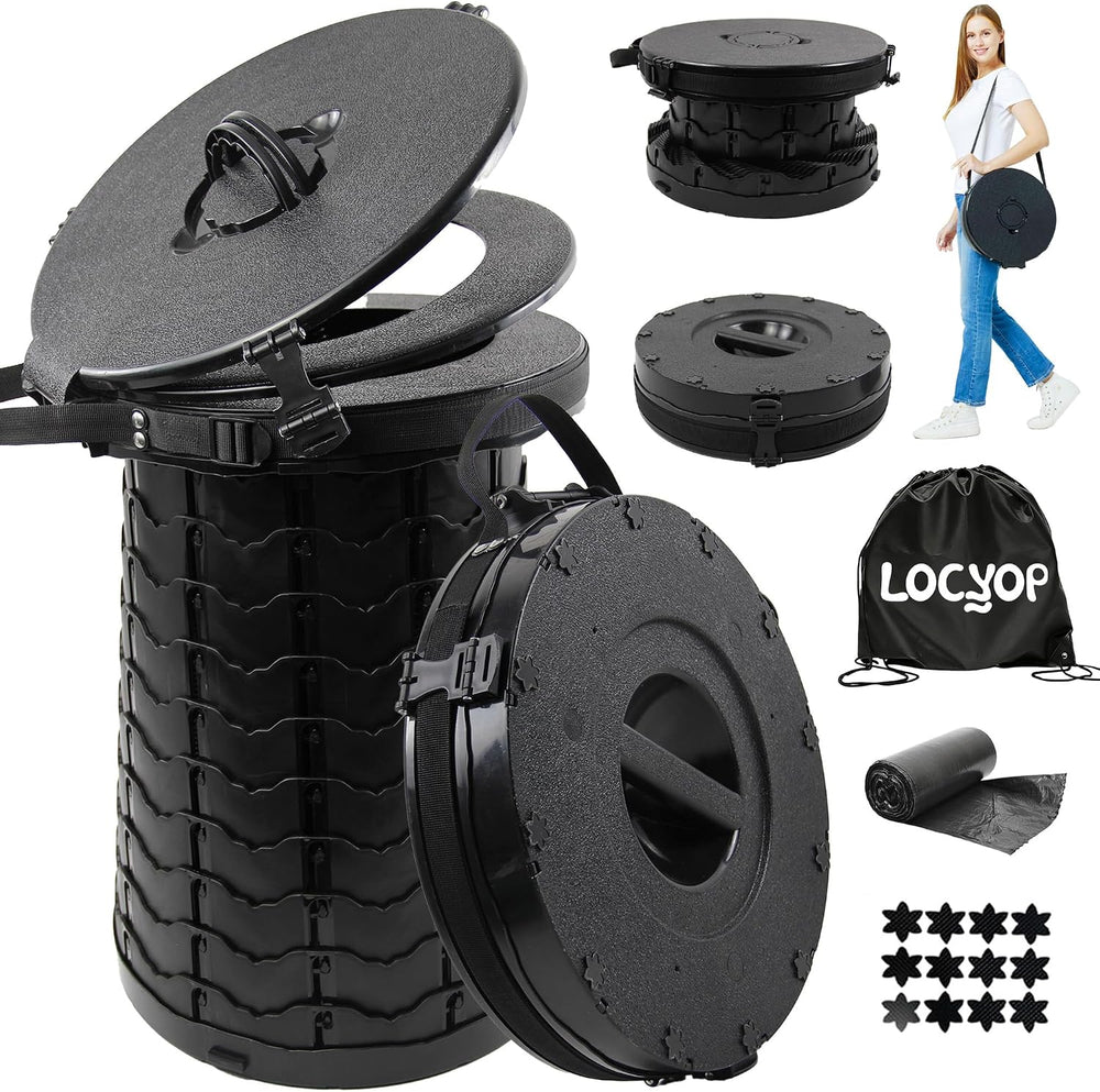 XXL Portable Toilet for Camping,19.7" H Adjustable Folding Toilet with L...