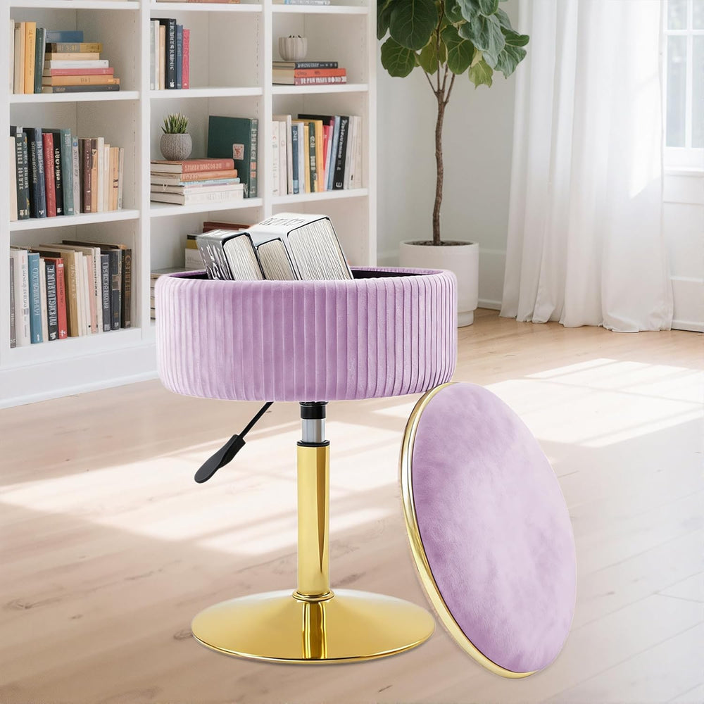 Adjustable Vanity Stool, Velvet Makeup Stool with Storage Purple | Small Vani...