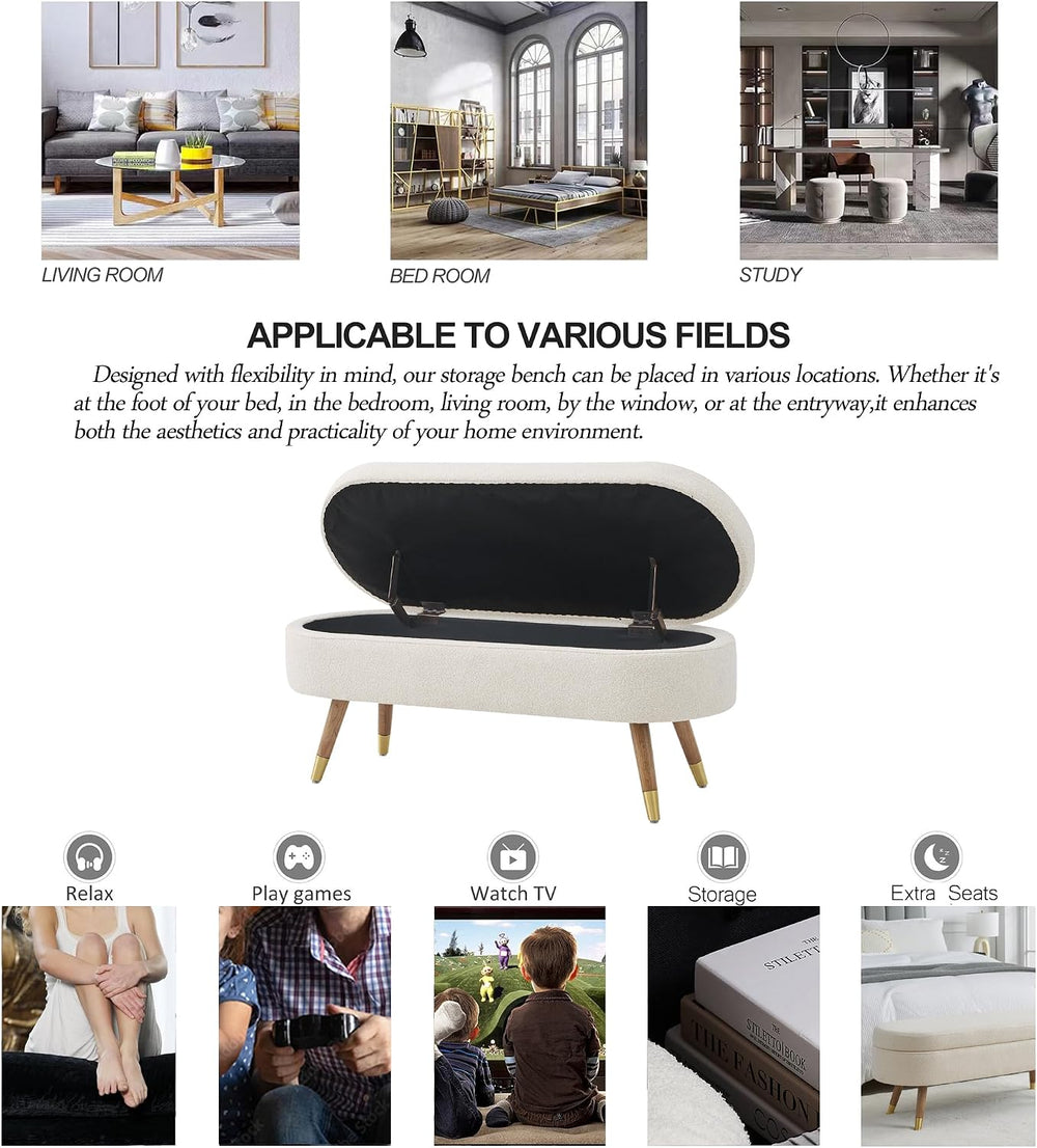 IAFIKE Oval Storage Bench 43.5" Ottoman Bench Upholstered Boucle Fabric ...