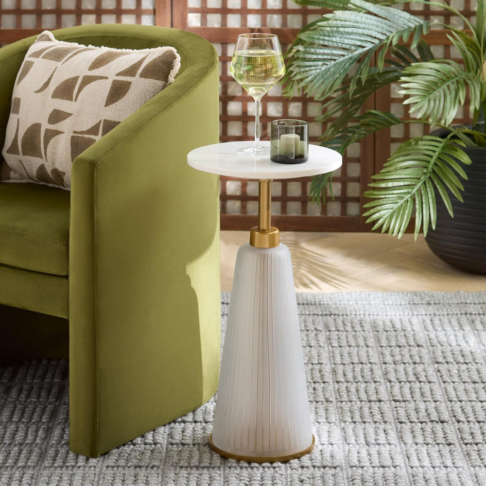 SAFAVIEH Home Collection - Paulon Round Side Table with White Marble Top &...