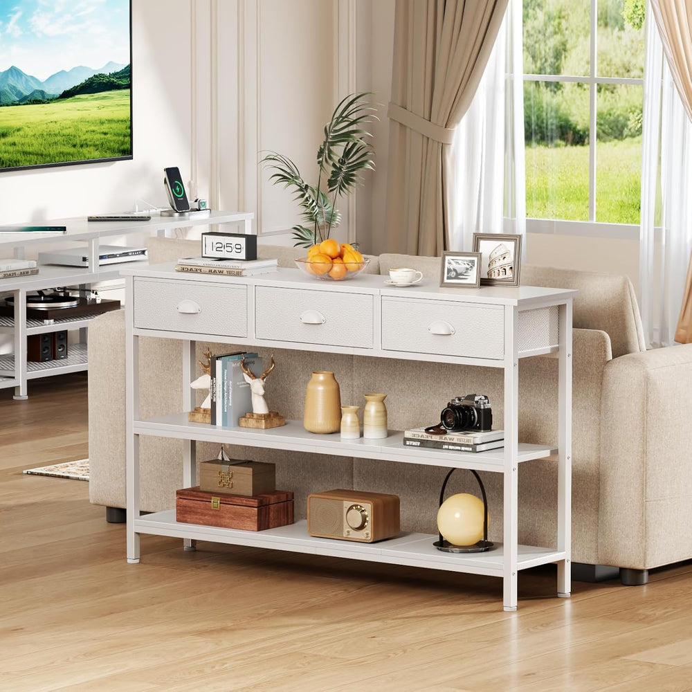 Furologee White Long 47" Console Sofa Table with 3 Drawers, Entryway Tab...