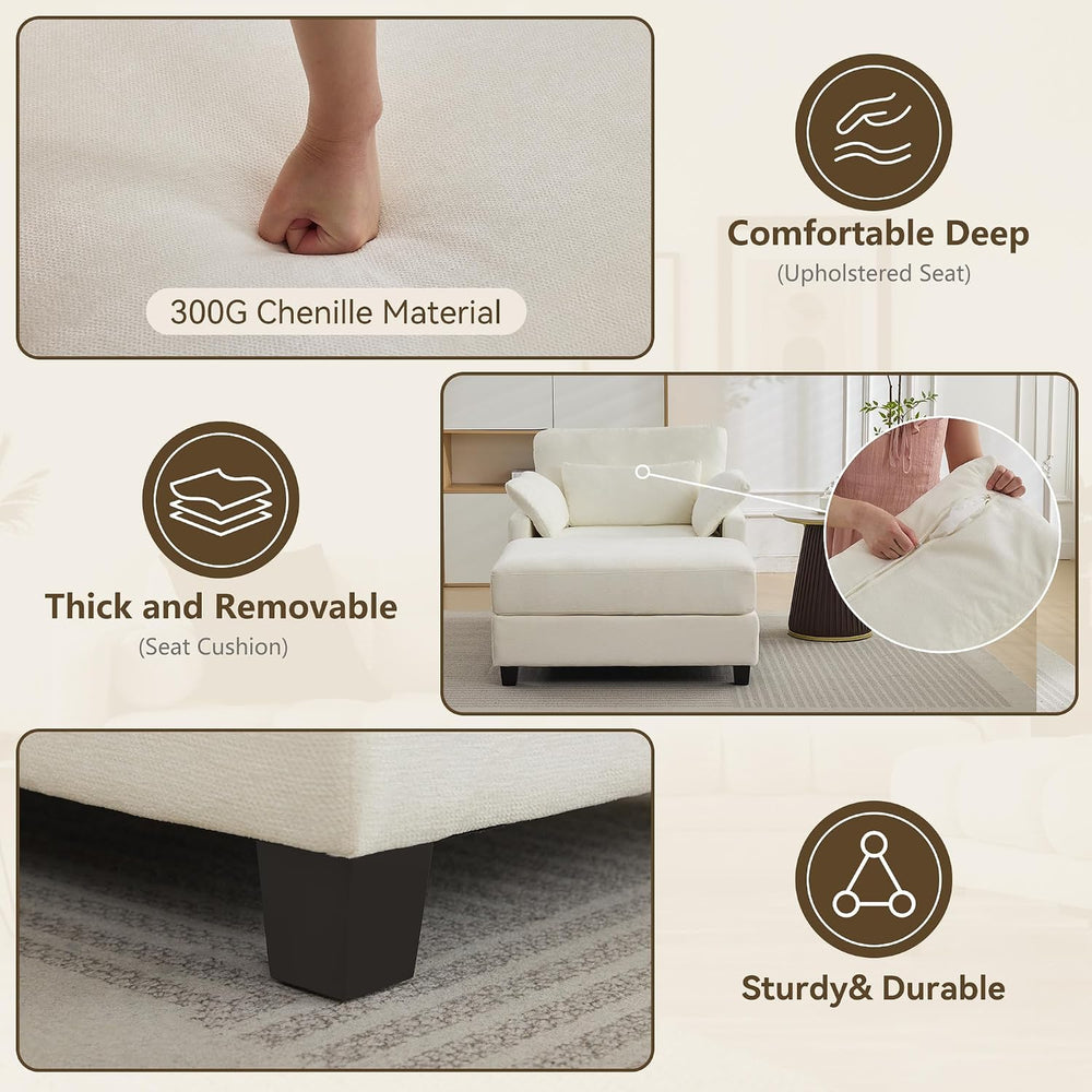 WUTUTUEE 57.5" Oversized Chaise Lounge with Ottoman Indoor, White Readin...
