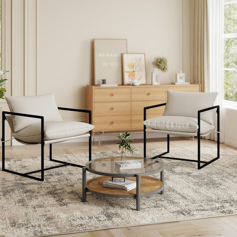 Kromax Sling Accent Chair, Set of 2, Cozy Living Room Chairs, Beige | Cozy Li...