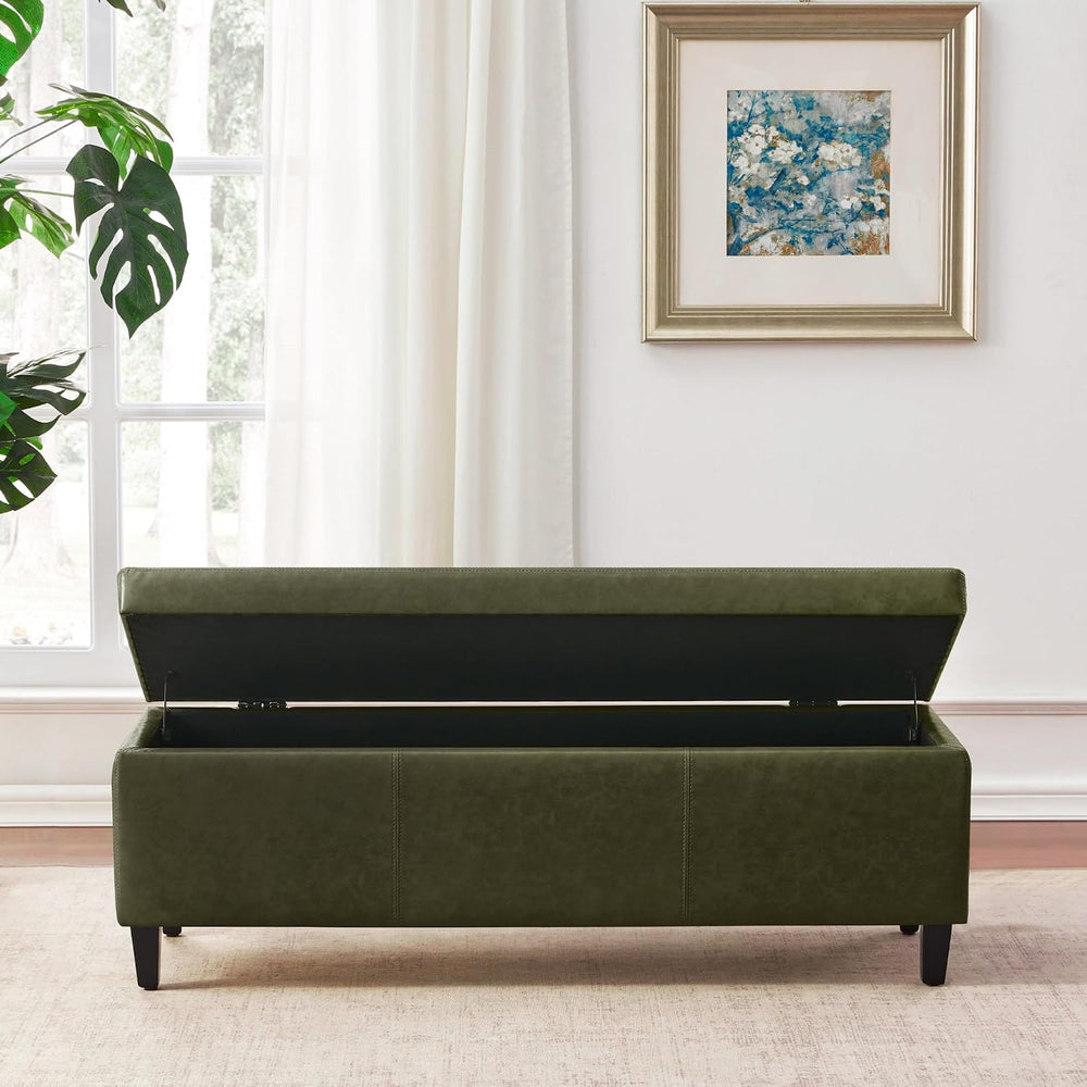 HUIMO Faux Leather Storage Ottoman Bench 50.3 Inch Extra Long PU Upholstered ...