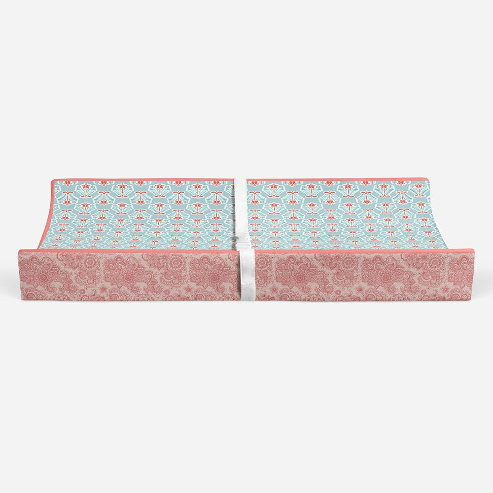 Bacati - Paisley Floral Quilted Changing Pad Cover (Aqua/Coral Floret)
