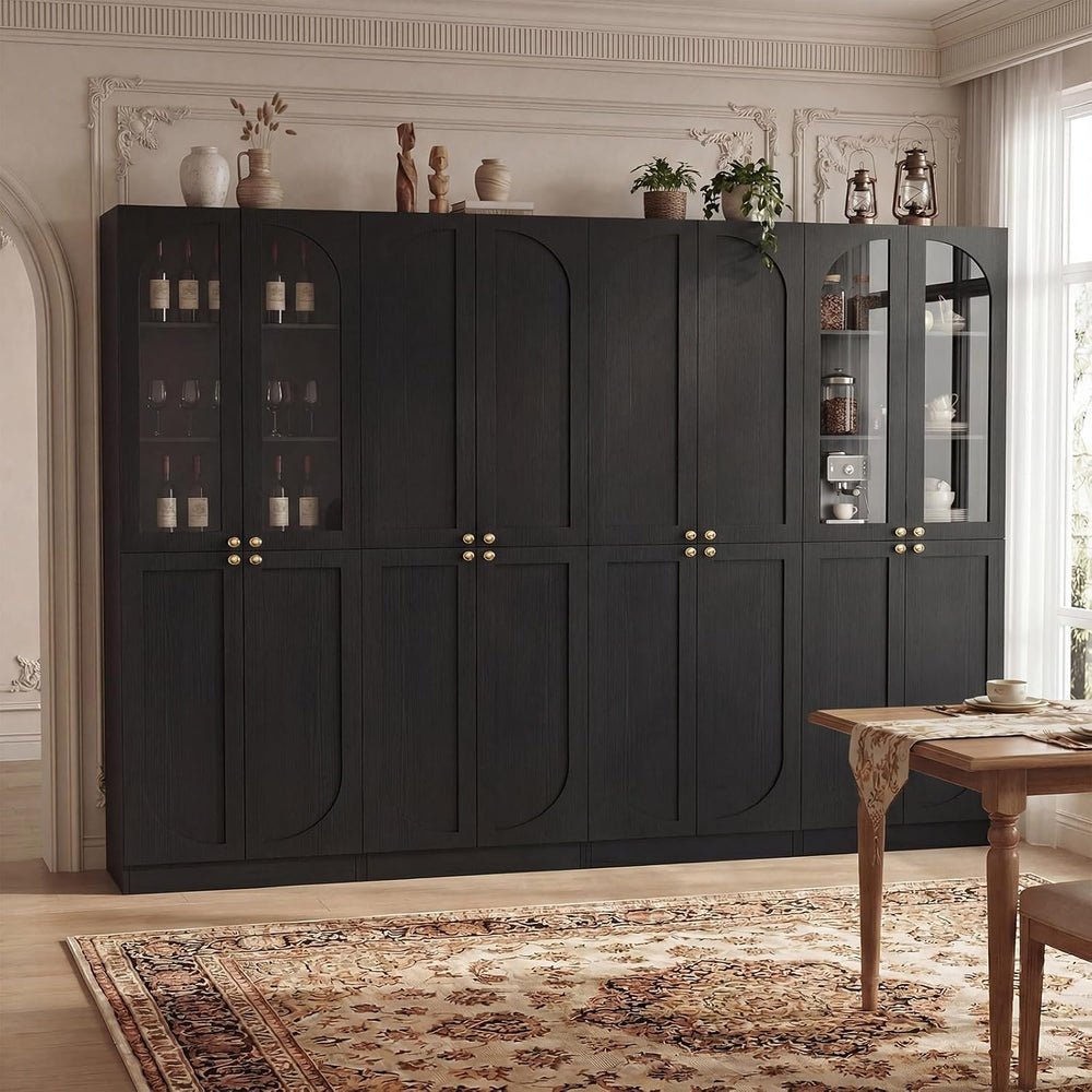 Cyclysio 80" Tall Kitchen Pantry, Wide Arch Storage Cabinets with 4 Glas...