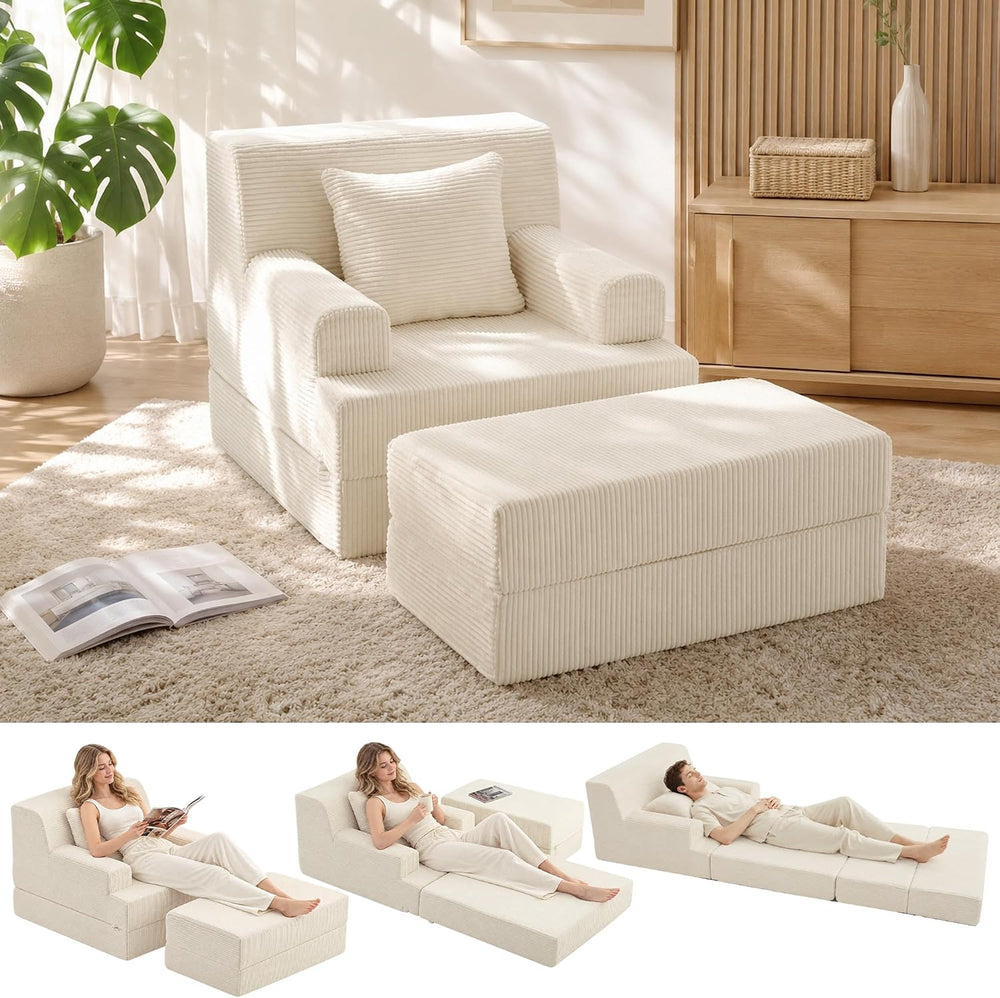 HOMBYS 5-in-1 Convertible Floor Sofa Bed, Cloud Boneless Couch with Ottoman