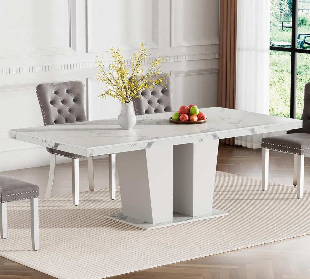 Extendable Dining Table Set of 6, White Rustic Kitchen Dining Table & 6 G...
