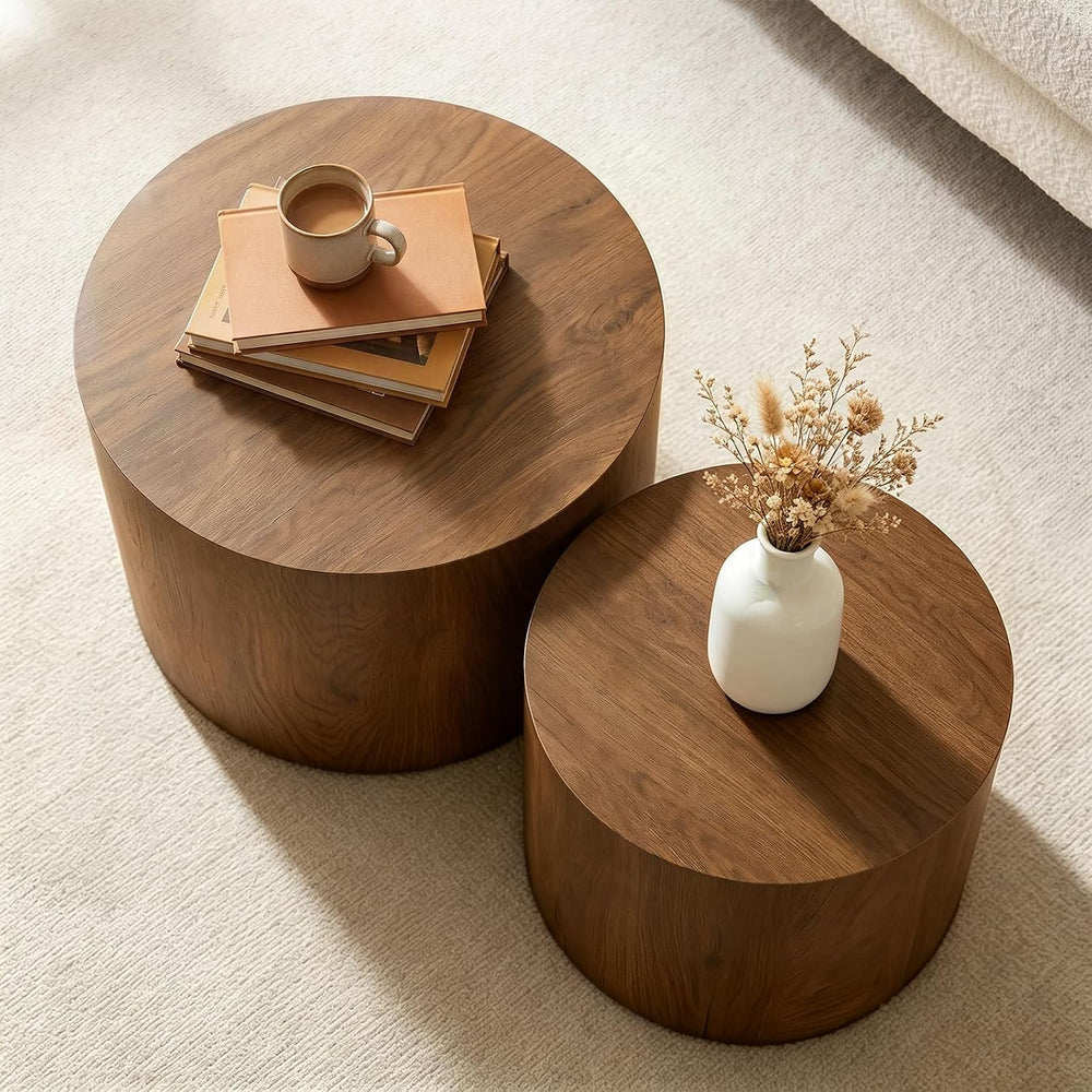 Round Coffee Table Set of 2,Modern Nesting Center Table with Non-Slip Feet | ...