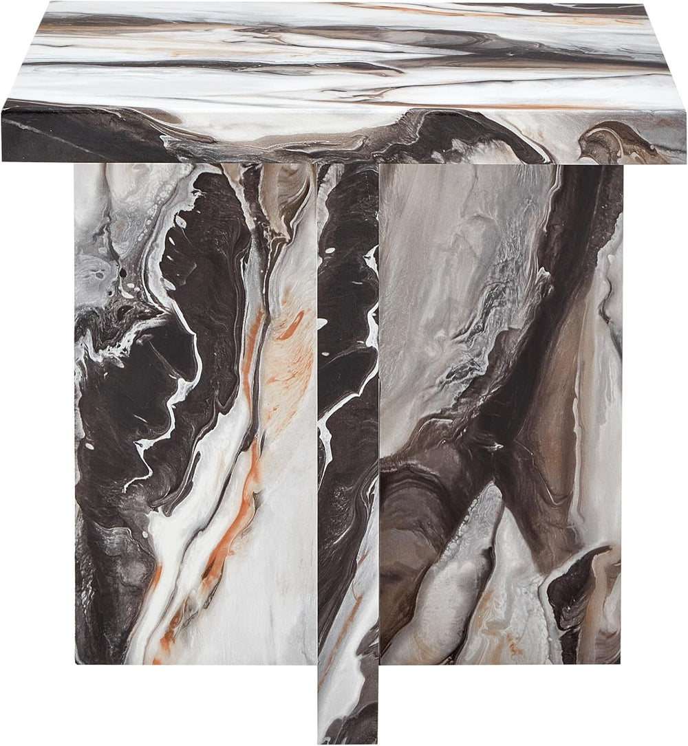 Roundhill Furniture Cavira Modern Faux Marble Living Room Side Table, Off-White