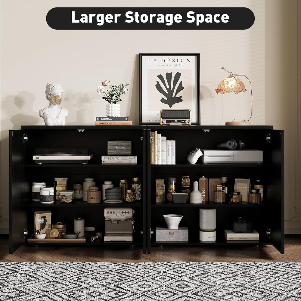 Rophefx Fluted Sideboard Cabinet, 94.5" Buffet Cabinet with Storage, Cre...