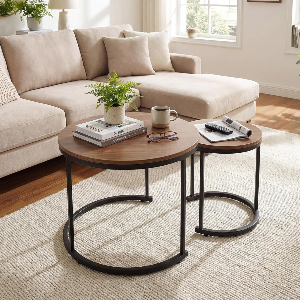 GOFLAME Nesting Coffee Tables Set of 2, Stacking Round Center Table with Wood...