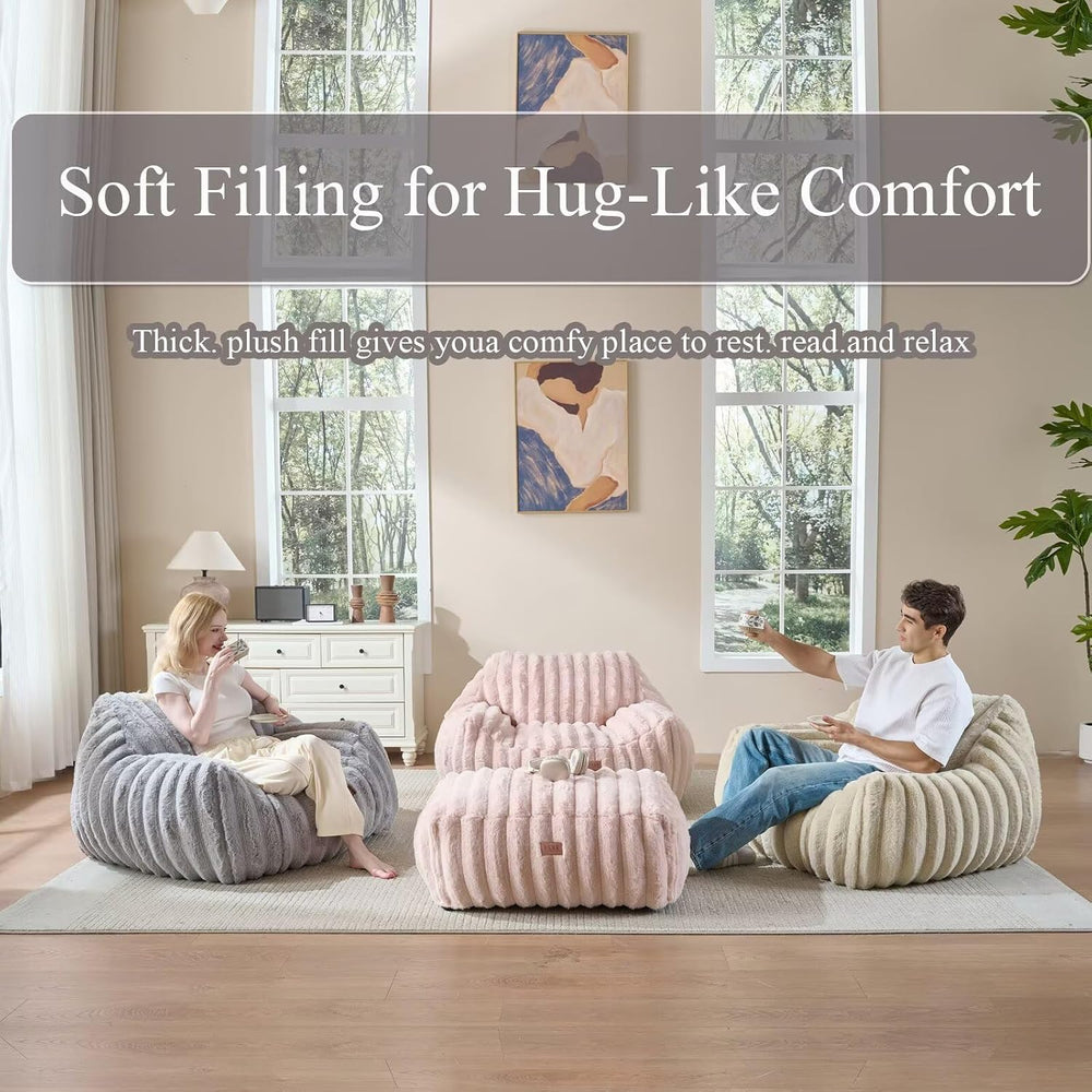 Giant Plush Bean Bag Chair for Adults with Armrests,Oversized Comfy Beanbag L...
