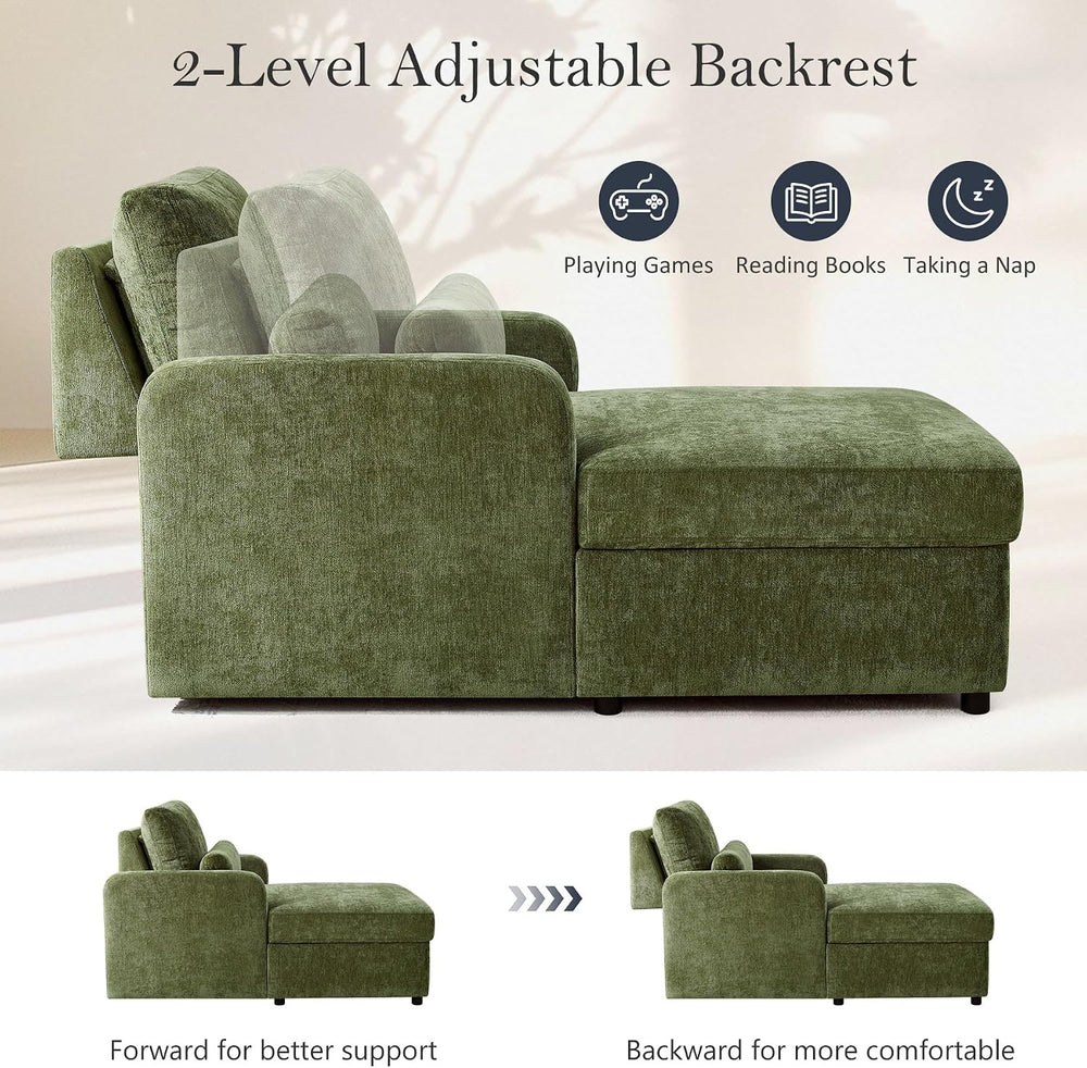63.8" Oversized Chaise Lounge Chair with Storage, Chenille Green