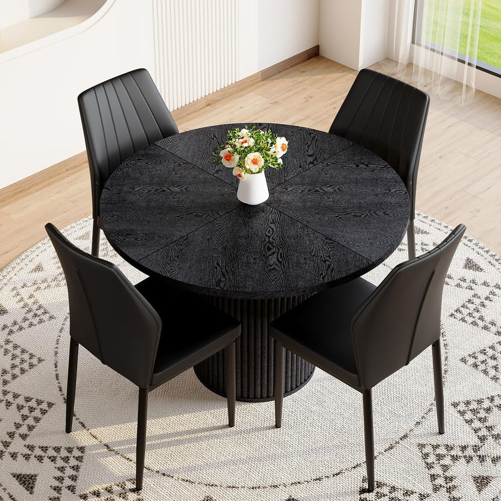 Round Dining Table Set for 4, Black Kitchen Table Set for 4 with 42''...