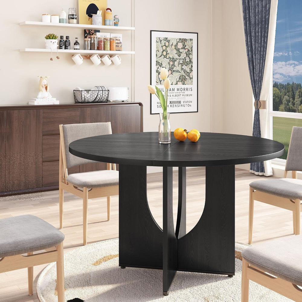 47 Inch Round Dining Table for 4-6, Modern Kitchen Table with Sturdy Wooden P...
