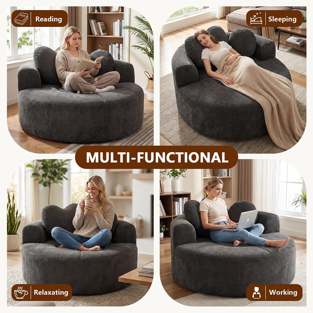 (New) Round Floor Chair Lounger Indoor, Circle Couch With 2 Pillows for Livin...