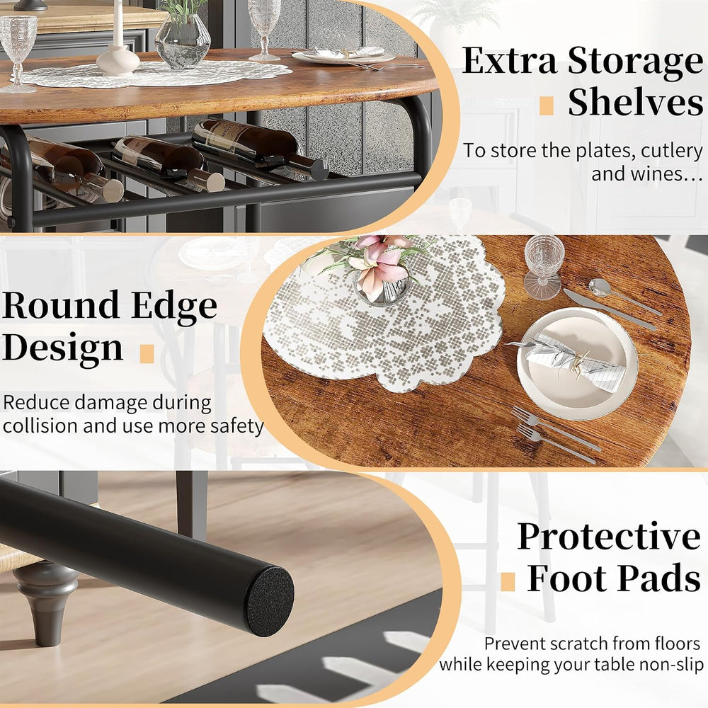 VECELO 3-Piece Dining Table Set for Kitchen Breakfast Nook, Wood Grain Oval T...