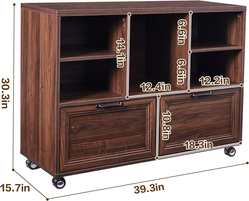 39.3" Farmhouse Wood File Cabinet with Wheels,Small Home Office Storage,...