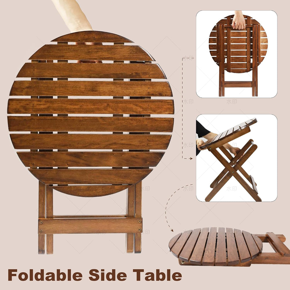 Outdoor Wooden Side Table, Folding Patio End Table, Small Round Furniture Tab...