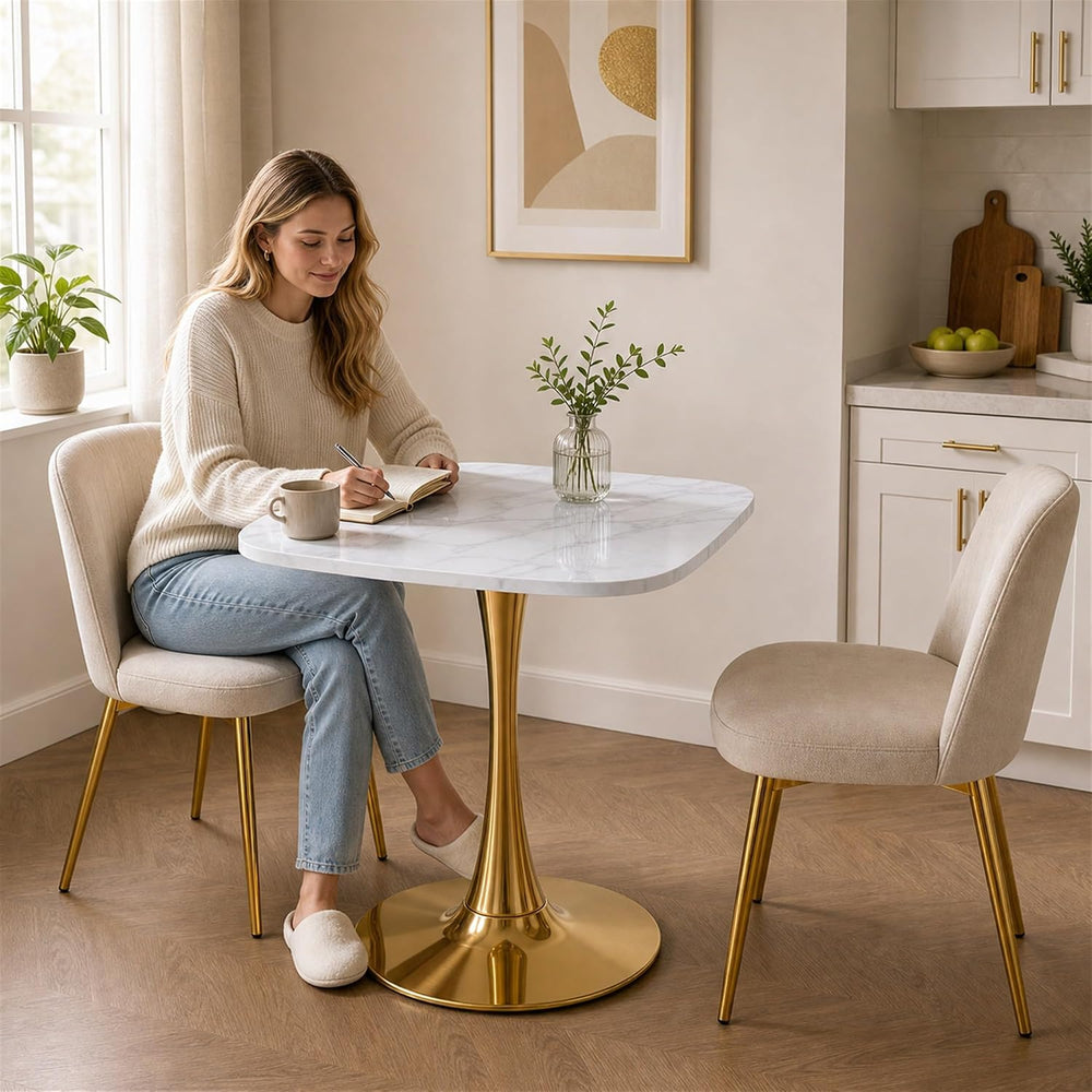 24" White Marble-Look Square Tulip Dining Table for 1-2 (No Chairs) | Go...