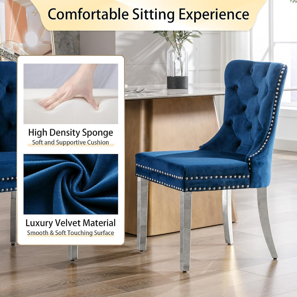 Dining Room Chairs Set of 4, Tufted Velvet Chairs with Modern Stainless Steel...