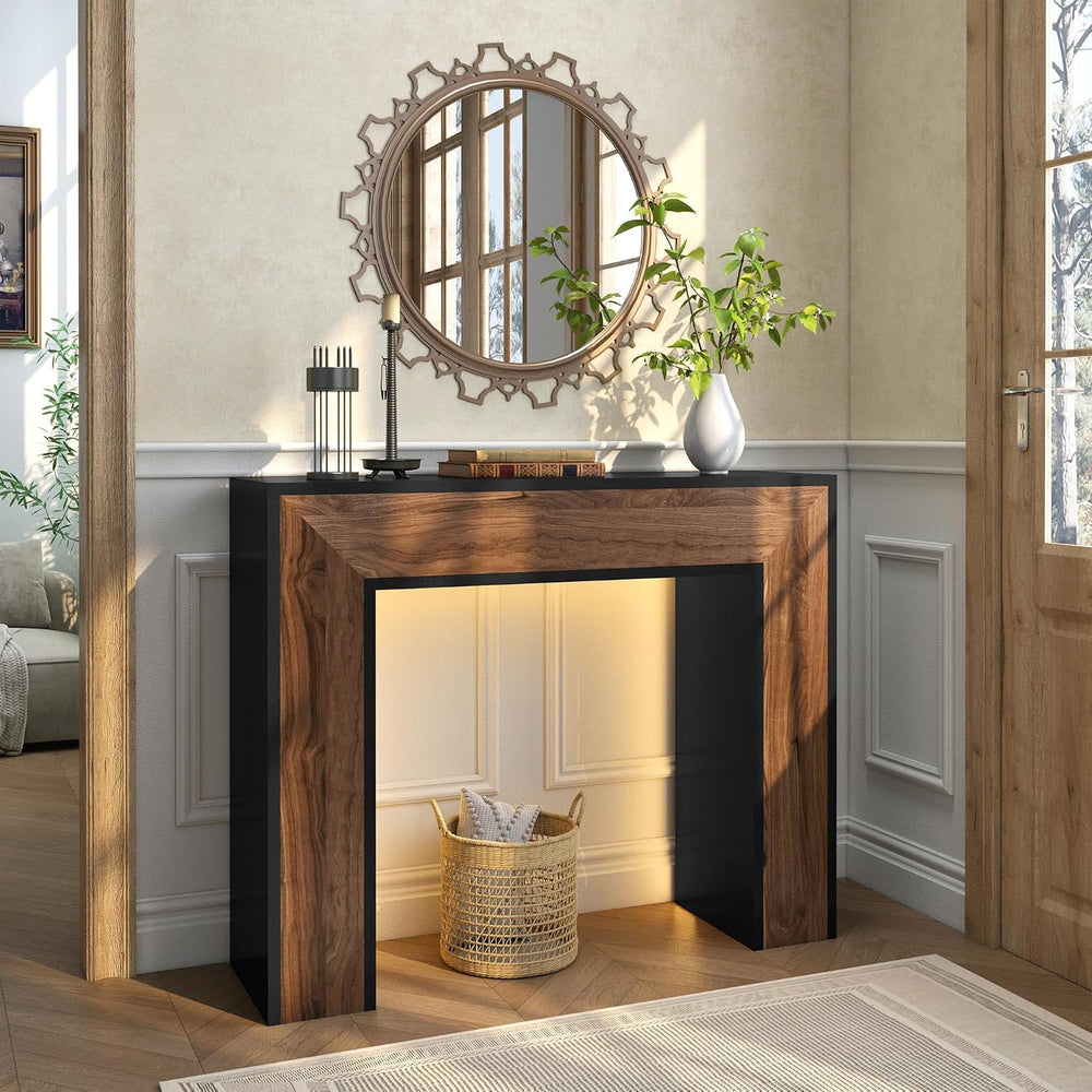 41" Entryway Table with LED Light, Farmhouse Wood Console Table Behind C...