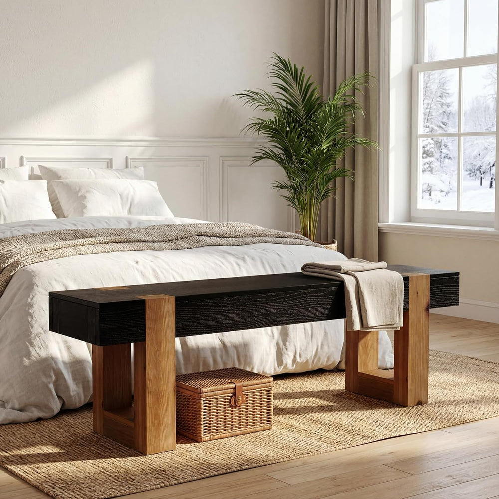 55" Solid Wood Dining Bench, Farmhouse Wooden Entryway Bench, End of Bed...