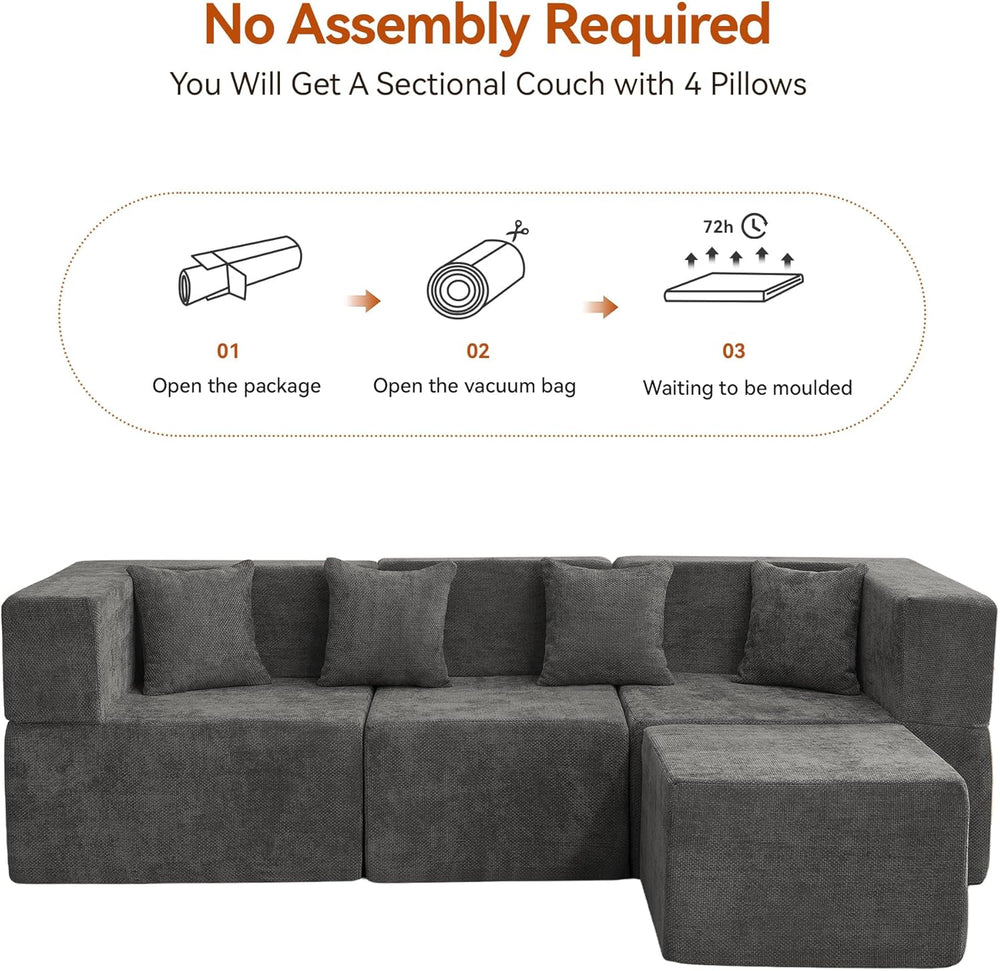 MONVANE 103'' Modular Sectional Sofa, Comfy Chenille Cloud Couch with...