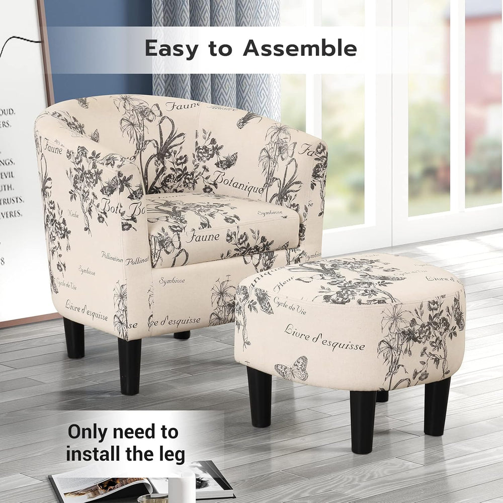 INZOY Modern Accent Chair with Ottoman for Small Space, Club Chair with Ottom...
