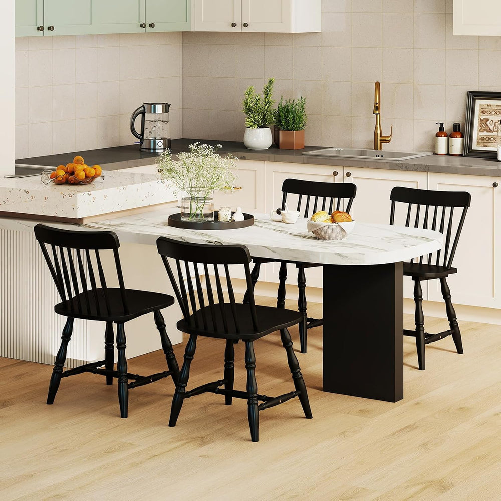 Giantex Black Windsor Dining Chairs Set of 4, Farmhouse Rubber Wood Kitchen C...