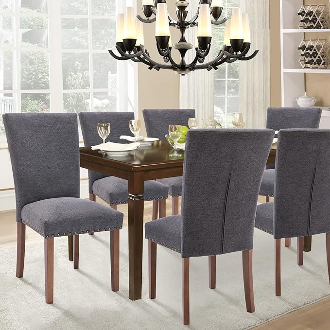 Parsons Dining Chairs Set of 2, Upholstered Nailhead Dining Room Kitchen Side...