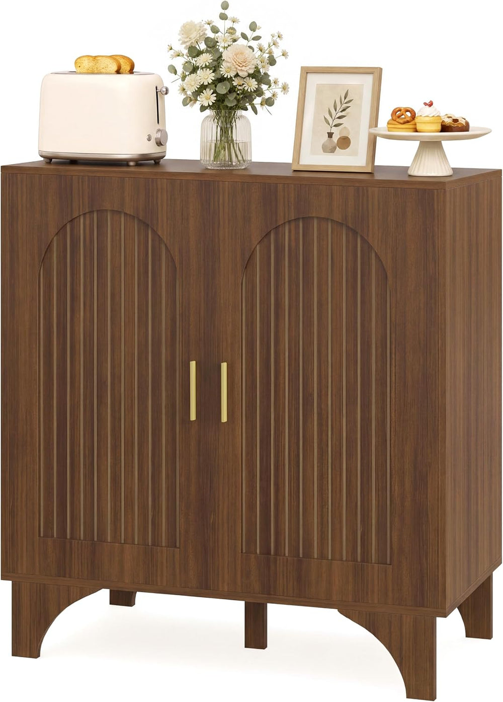 Mid Century Modern Buffet Cabinet Arched Doors Walnut Storage Sideboard