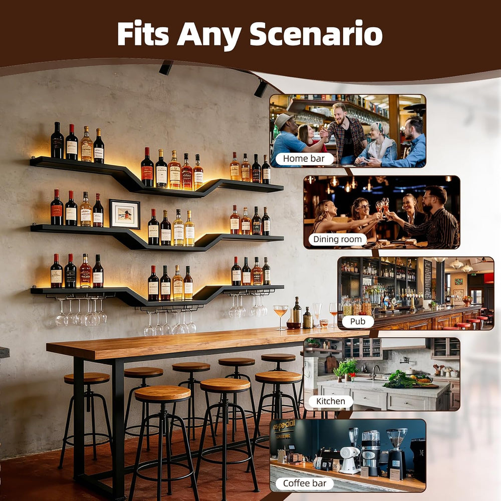 39.4" LED Modern Wall Mounted Wine Rack, 3-Tier Floating Bar Shelves | G...