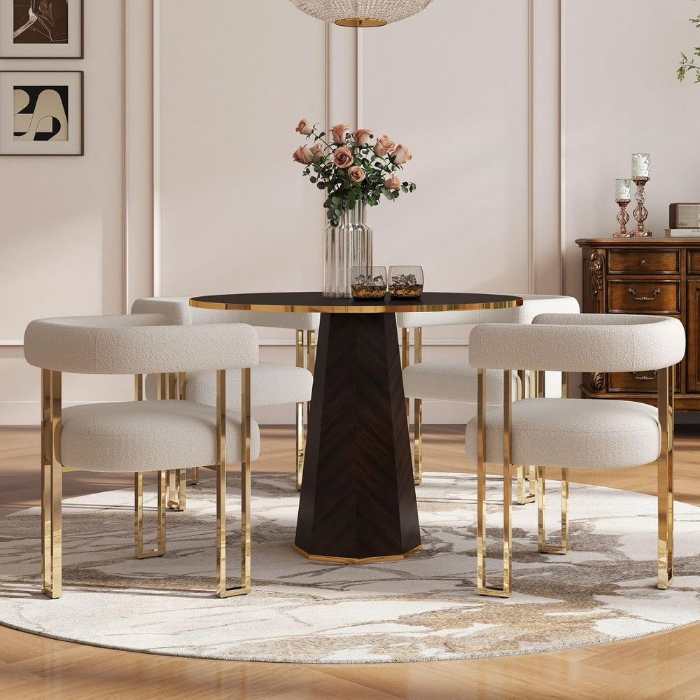 Hyfirm Set of 4 Modern White Boucle Dining Chairs with Gold Metal Legs, Mid C...