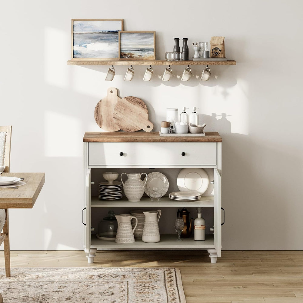 WAMPAT 34’‘ White Buffet Cabinet with Doors and Drawer, Wood Kitchen Storage ...