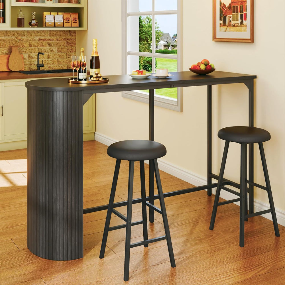 Fluted Bar Table and Chairs Set, 55'' Long Bar Tables with 2 Stools, ...