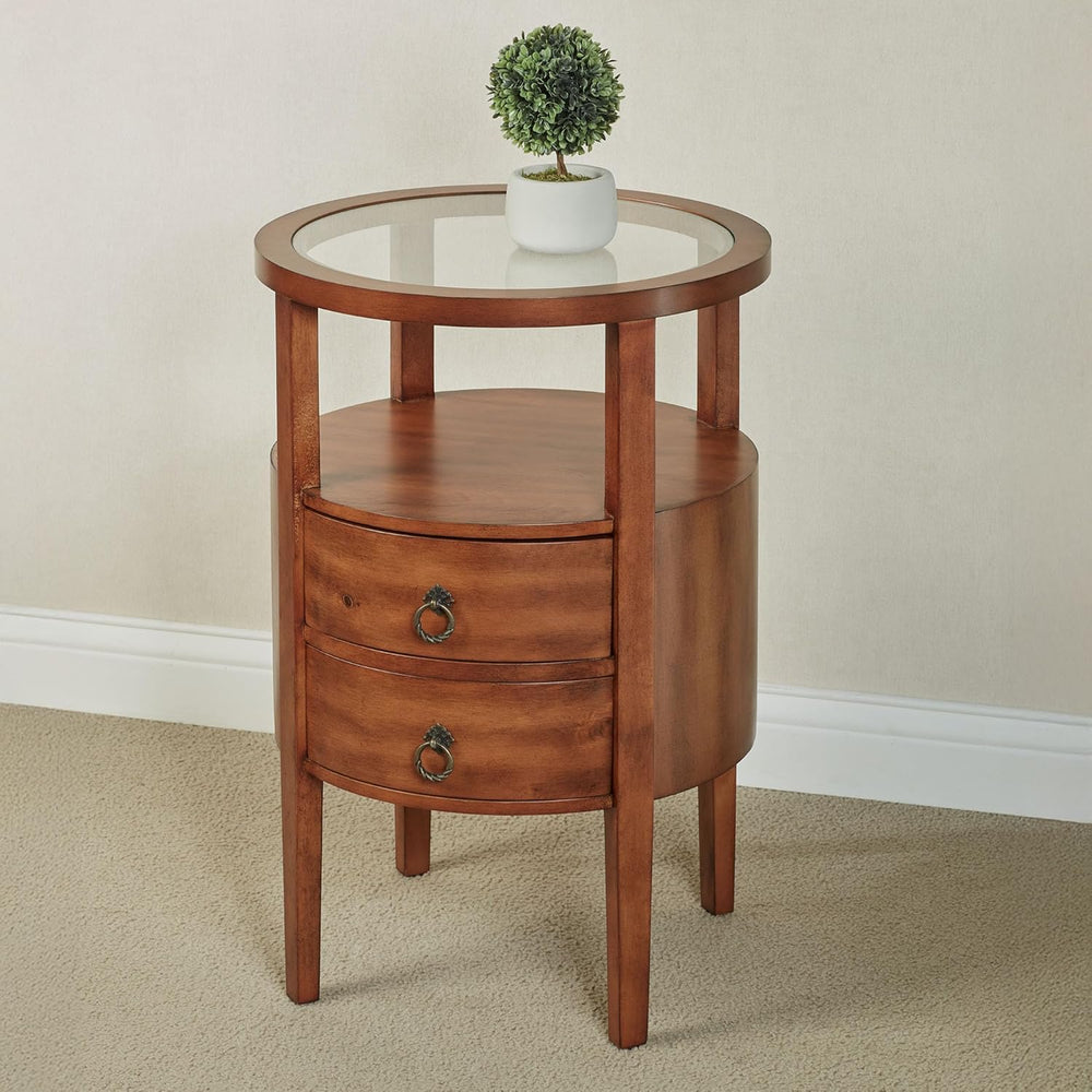 Louis Round Side Cabinet | Regal Walnut Finished Wooden Furnishing | Two Stor...