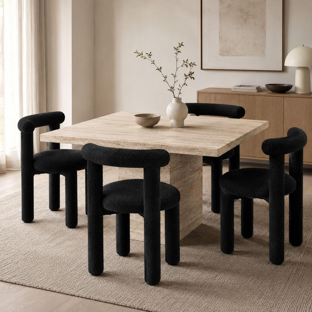 Black Sherpa Dining Chairs Set of 4, Armless Upholstered Boucle Kitchen Chair...