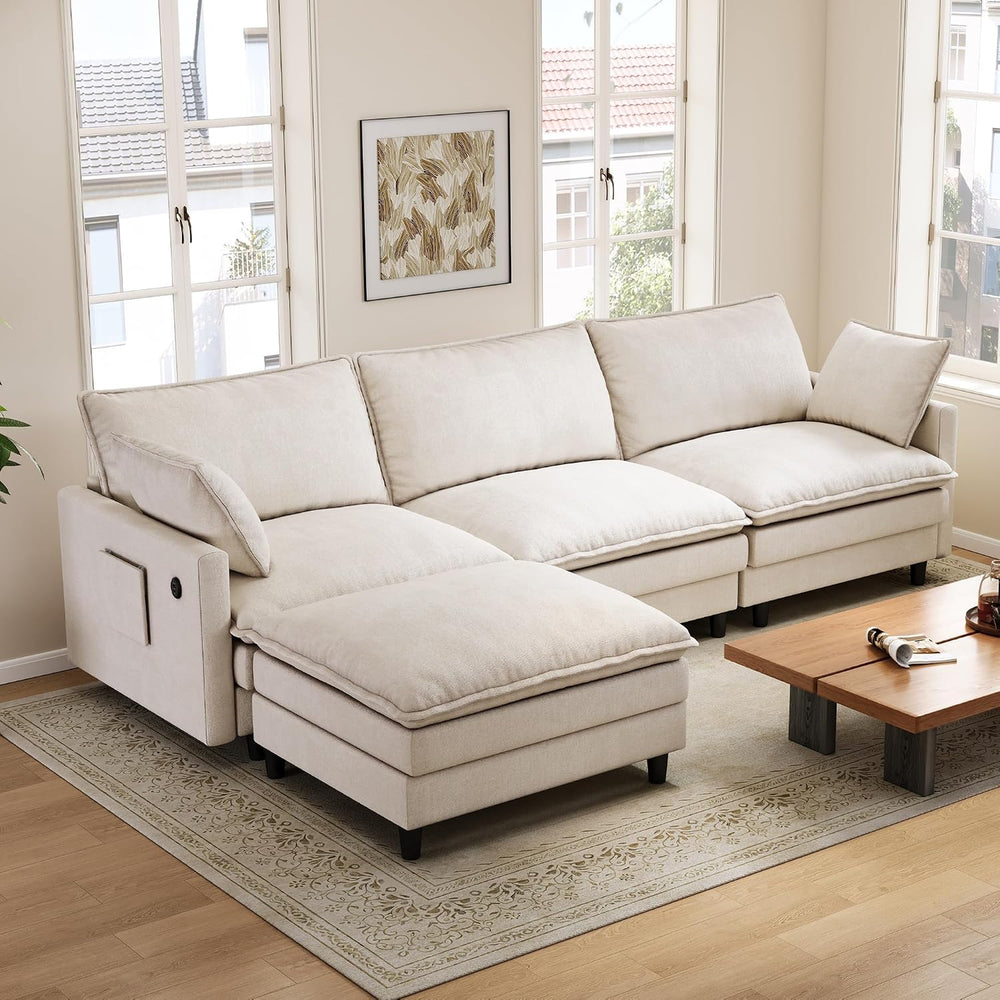 102'' L-Shaped Cloud Couch Sectional Sofa for Living Room, Beige | US...