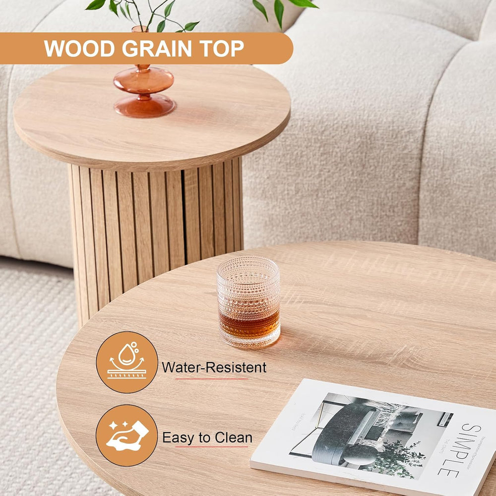 Round Nesting Coffee Tables for Living Room, Set of 2, Natural | φ27.6 + φ15....